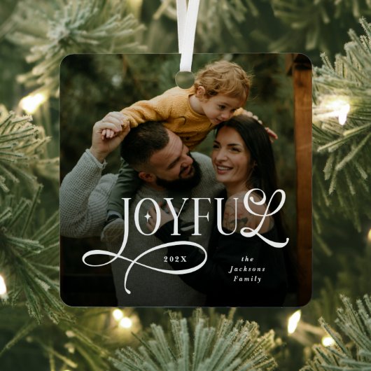 Joyful Family 2 Photo Christmas  Metalen Ornament (Insitu)