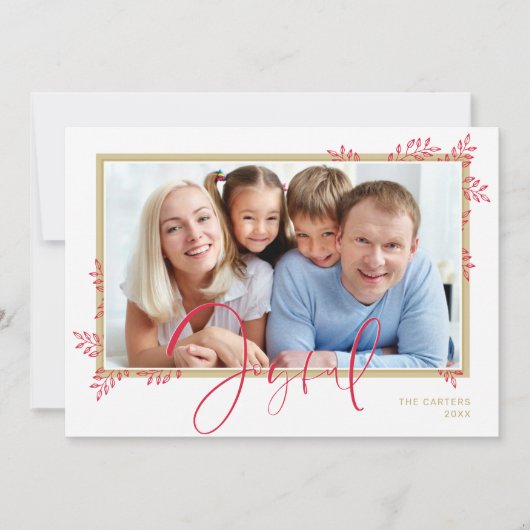 JOYFUL FAMILY FOTO elegant botanisch rood goud Feestdagenkaart (Voorkant)