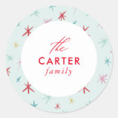 JOYFUL FAMILY moderne getekende feestelijke ster k Ronde Sticker (Voorkant)