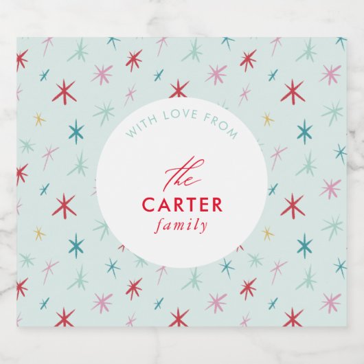 JOYFUL FAMILY moderne getekende feestelijke ster k Sparkling Wijnetiket (Enkel label)