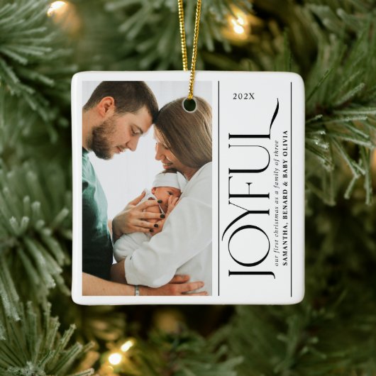 Joyful Family of Three Pregnancy Photo Ceramic Keramisch Ornament (Boom)
