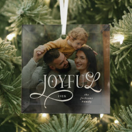 Joyful Family  Photo Christmas  Glas Ornament