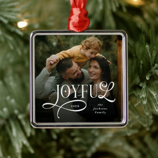 Joyful Family Photo Christmas Metalen Ornament (Boom)