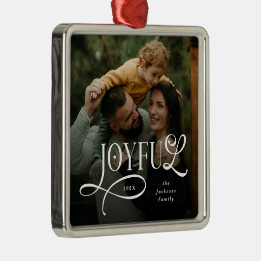 Joyful Family  Photo Christmas  Metalen Ornament (Rechts)