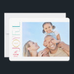 JOYFUL FAMILY PHOTO modern elegant font colorful Feestdagenkaart<br><div class="desc">by kat massard >>> WWW.SIMPLYSWEETPAPERIE.COM <<< An elegant card design featuring the quote "JOYFUL" with combined elegant script type with serif typography,  and fun pattern on the backside,  giving you the opportunity to handwrite a personal message. With landscape shaped photo on the front for your favourite photo!</div>