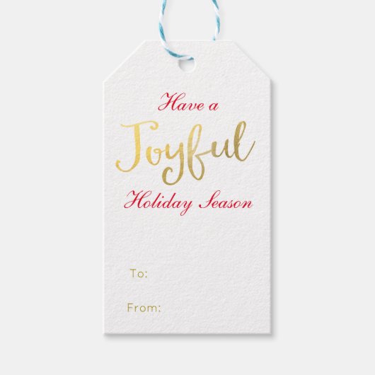 JOYFUL Faux Gold Foil look Holiday Cadeaulabel (Voorkant)