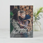 Joyful Feestdagen | Elegant Script Photo Dark Gree Feestdagenkaart (Staand voorkant)