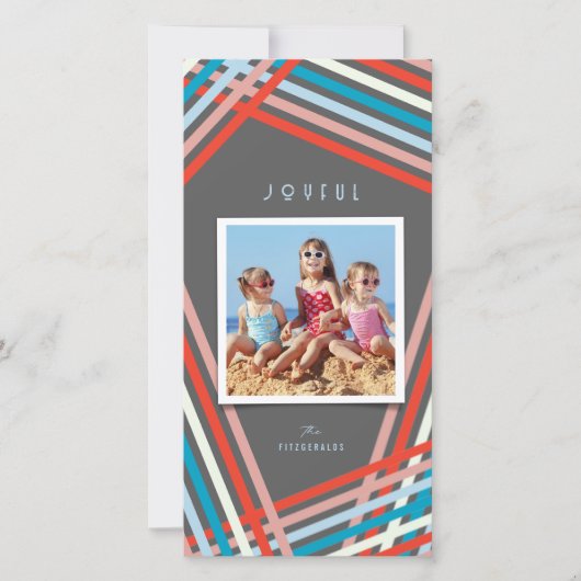 Joyful Feestelijke Kleurrijke & Leuke Ribbon Strip Feestdagenkaart (Voorkant)