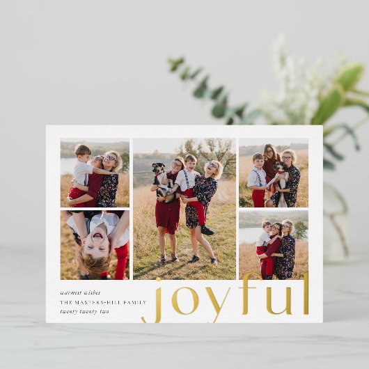 Joyful Five Photo Gold Folie Feestdagenkaart (Staand Voorkant)