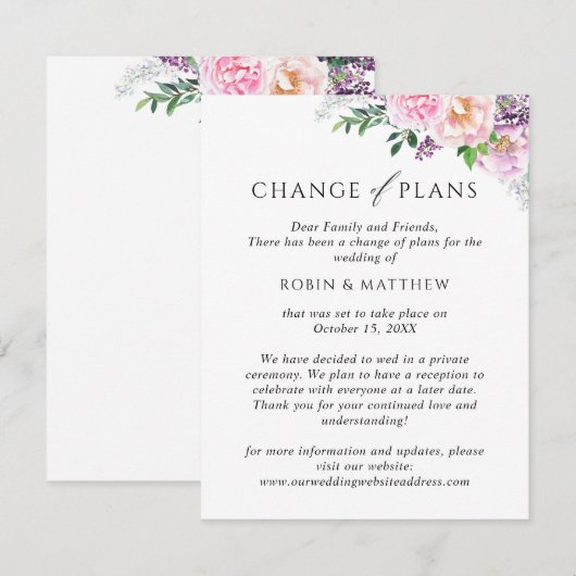 Joyful Floral, verandering van plannen bruiloft Aankondiging (Voorkant / Achterkant)