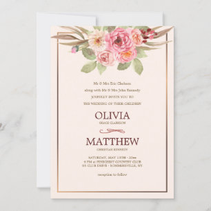 Joyful Floral Wedding Invitation Kaart