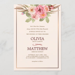 Joyful Floral Wedding Invitation Kaart