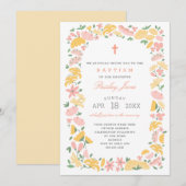 Joyful Floral Wreath girl baptisme uitnodiging (Voorkant / Achterkant)