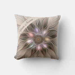 Joyful Flower Abstract Art Beige Brown Floral Name Kussen