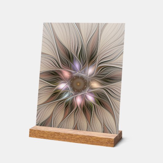 Joyful Flower Abstract Beige Brown Floral Fractal Acryl Bord (Hoek)