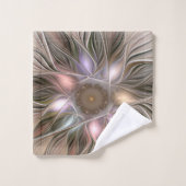 Joyful Flower Abstract Beige Brown Floral Fractal Bad Handdoek (Wasdoekje)
