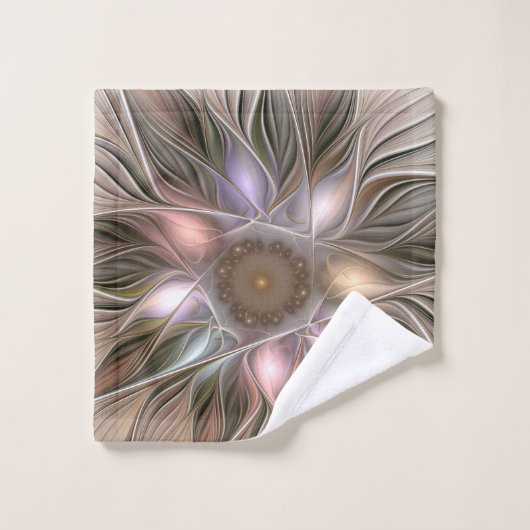 Joyful Flower Abstract Beige Brown Floral Fractal Bad Handdoek (Wasdoekje)
