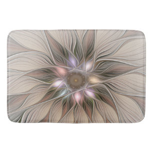 Joyful Flower Abstract Beige Brown Floral Fractal Badmat