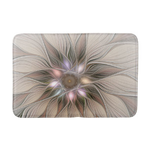 Joyful Flower Abstract Beige Brown Floral Fractal Badmat