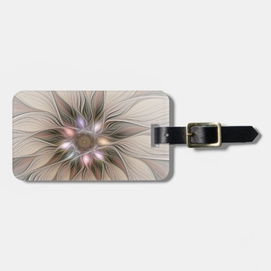Joyful Flower Abstract Beige Brown Floral Fractal Bagagelabel (Voorkant horizontaal)
