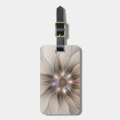 Joyful Flower Abstract Beige Brown Floral Fractal Bagagelabel (Voorkant verticaal)
