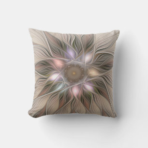 Joyful Flower Abstract Beige Brown Floral Fractal Buitenkussen
