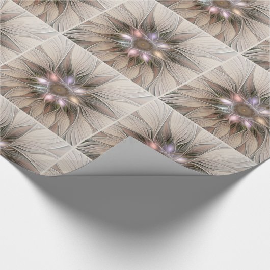 Joyful Flower Abstract Beige Brown Floral Fractal Cadeaupapier (Hoek)