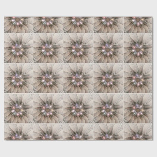 Joyful Flower Abstract Beige Brown Floral Fractal Cadeaupapier (Vlak)