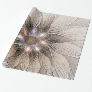 Joyful Flower Abstract Beige Brown Floral Fractal Cadeaupapier
