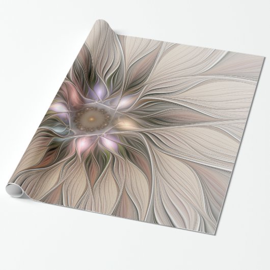 Joyful Flower Abstract Beige Brown Floral Fractal Cadeaupapier (Uitgerold)
