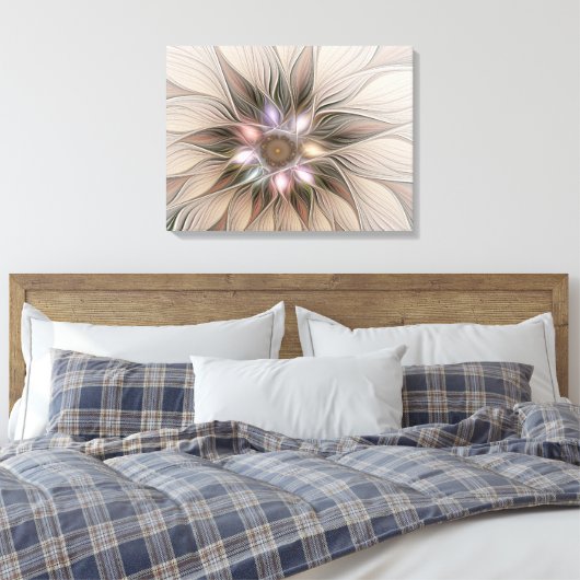 Joyful Flower Abstract Beige Brown Floral Fractal Canvas Afdruk (Insitu (Slaapkamer))