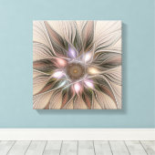Joyful Flower Abstract Beige Brown Floral Fractal Canvas Afdruk (Insitu (Houten vloer))