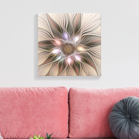 Joyful Flower Abstract Beige Brown Floral Fractal Canvas Afdruk (Insitu (Woonkamer))