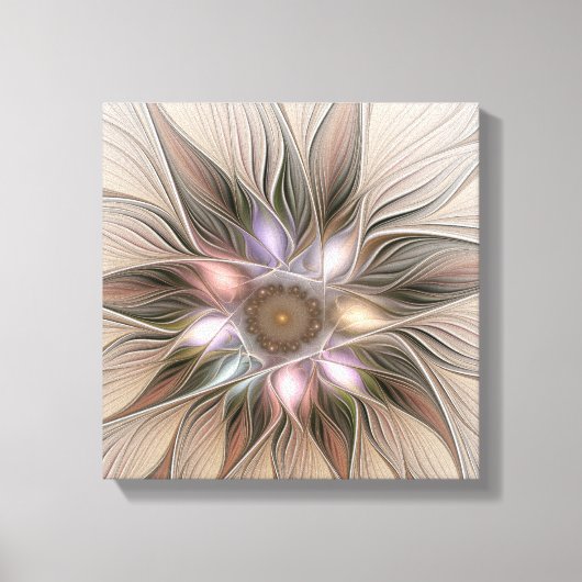 Joyful Flower Abstract Beige Brown Floral Fractal Canvas Afdruk (Voorkant)