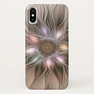 Joyful Flower Abstract Beige Brown Floral Fractal iPhone X Hoesje