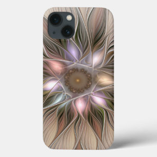 Joyful Flower Abstract Beige Brown Floral Fractal iPhone 13 Hoesje