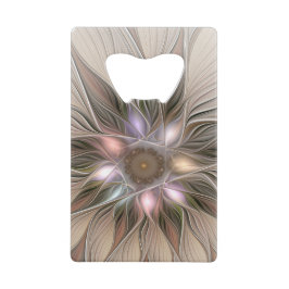 Joyful Flower Abstract Beige Brown Floral Fractal Creditkaart Flessenopener