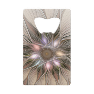 Joyful Flower Abstract Beige Brown Floral Fractal Creditkaart Flessenopener