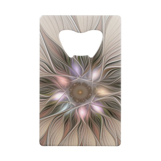 Joyful Flower Abstract Beige Brown Floral Fractal Creditkaart Flessenopener (Voorkant)