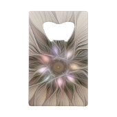 Joyful Flower Abstract Beige Brown Floral Fractal Creditkaart Flessenopener (Achterkant)