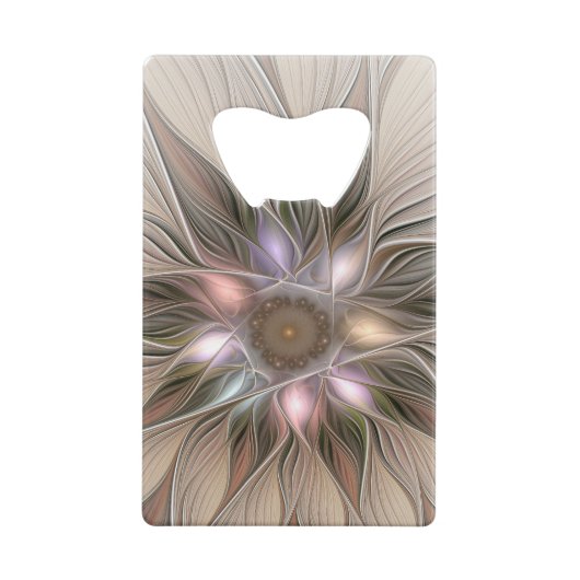 Joyful Flower Abstract Beige Brown Floral Fractal Creditkaart Flessenopener (Achterkant)