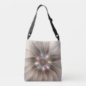 Joyful Flower Abstract Beige Brown Floral Fractal Crossbody Tas (Achterkant)