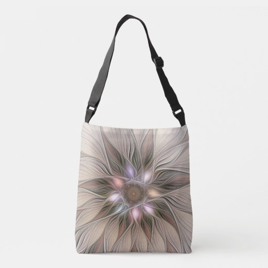 Joyful Flower Abstract Beige Brown Floral Fractal Crossbody Tas (Achterkant)