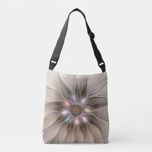 Joyful Flower Abstract Beige Brown Floral Fractal Crossbody Tas (Voorkant)