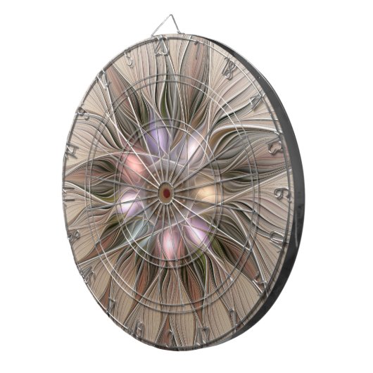 Joyful Flower Abstract Beige Brown Floral Fractal Dartbord (Voorkant Rechts)