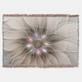 Joyful Flower Abstract Beige Brown Floral Fractal Deken
