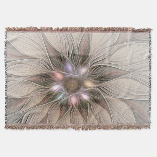 Joyful Flower Abstract Beige Brown Floral Fractal Deken (Voorkant)