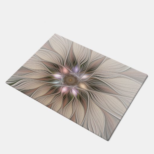 Joyful Flower Abstract Beige Brown Floral Fractal Deurmat (Schuin)