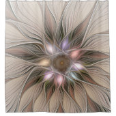 Joyful Flower Abstract Beige Brown Floral Fractal Douchegordijn (Voorkant)