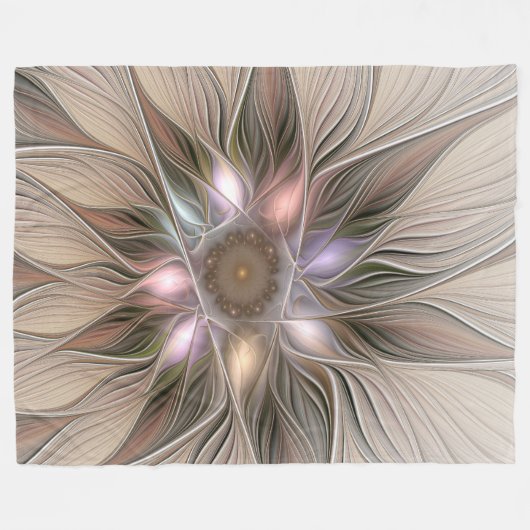 Joyful Flower Abstract Beige Brown Floral Fractal Fleece Deken (Voorkant (Horizontaal))